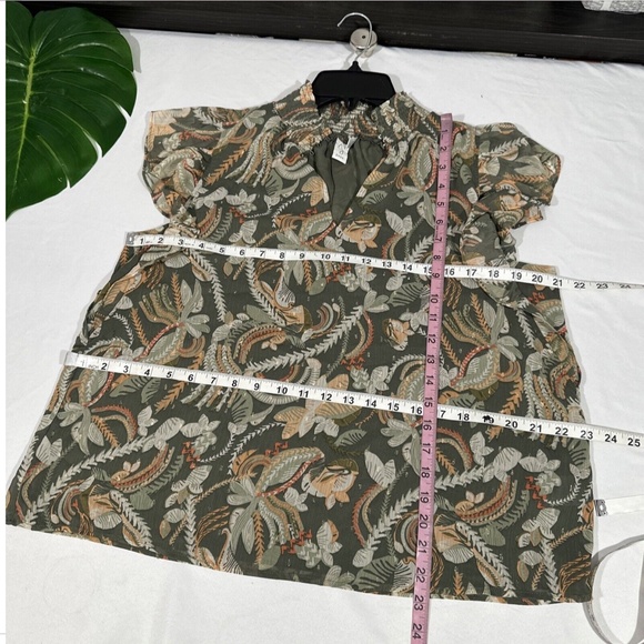 JOIE [ Large ]‎ Flutter Sleeve Floral Mock Neck Smocked Blouse Top Green - Picture 2 of 14